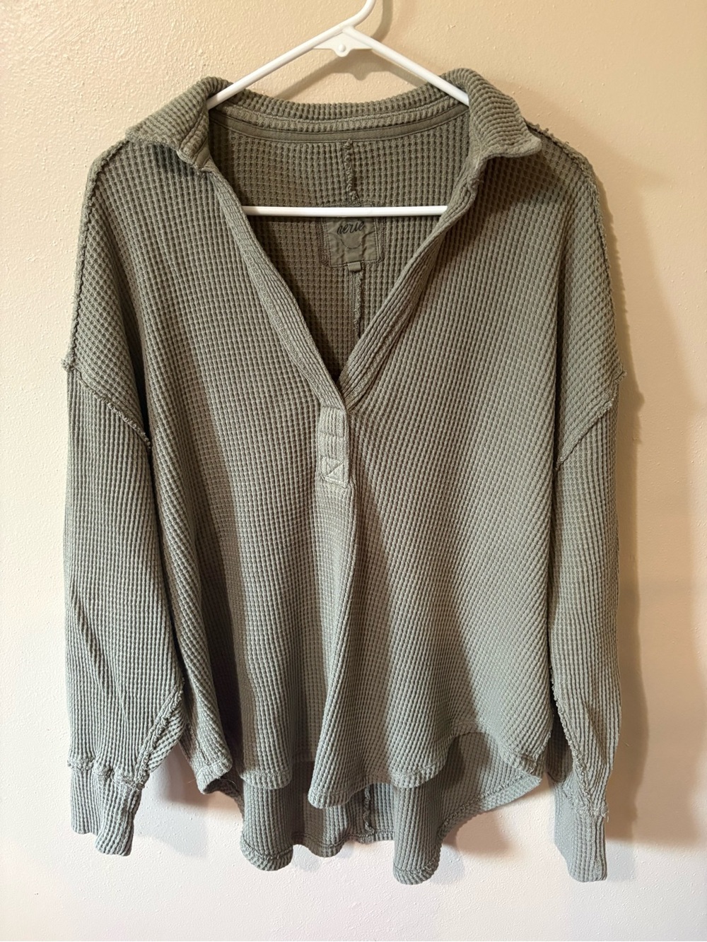 Aerie lumbarjane waffle knit polo pullover Womens size Medium